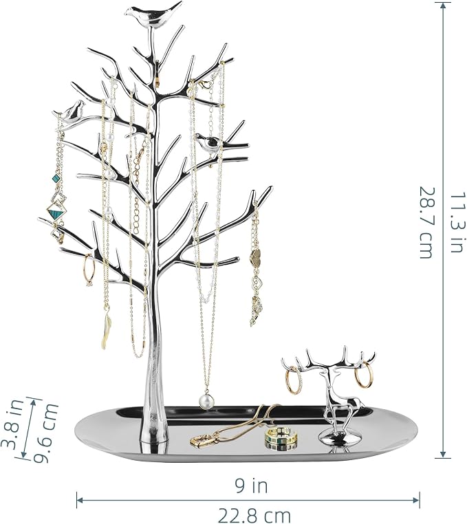 MORE&LESS Tree and Deer Jewelry Rack,for Ring Earrings Necklace Bracelet,Suitable for living rooms, bathrooms,offices,etc.