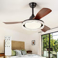 Ceiling Fans with Lights and Remote: 42-Inch Ceiling Fan 3 Blades Round Crystal Low Profile Outdoor - Walnut Ceiling Fans with Remote Control Quiet Reversible DC Motor for Living Room