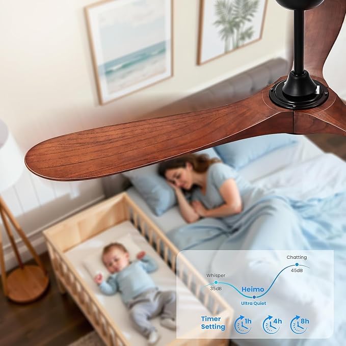heimo 72 Inch Ceiling Fan with Light and Remote Control, Wood Outdoor Ceiling Fans with Lights Dimmable for Bedroom Living Room Patios Proch Office Rustic Extra Large High Cfm Exterior Fan(Walnut)