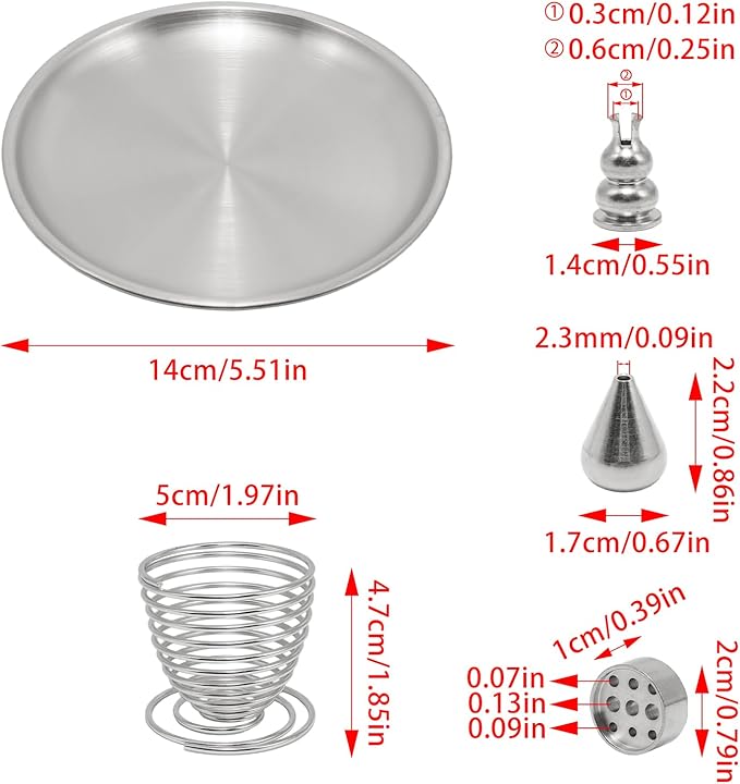5 in 1 Incense Burner, 5.51 Inch Incense Holder Set for Incense Sticks, Coil Incense and Incense Cones, Multi-Functional, Brass Ash Catcher, Gourd-Shaped Tray（Silver）