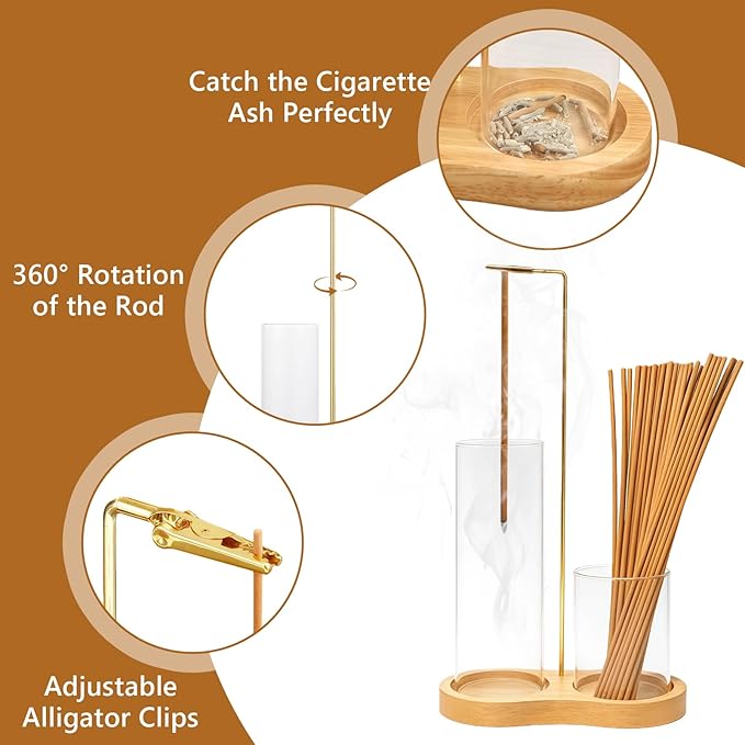 Anti Ash Flying Glass Incense Sticks Holder - 2 in 1 Modern Vertical Incense Burner with Removable Glass Ash Catcher & Wood Base for Spa,Meditation,Yoga,Zen Home Decor