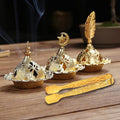 4 pcs Golden Incense Tongs, Vintage Charcoal Tongs with Floral Engraved Handle, Metal Incense Burner Clamp, Design Incense Clip (9.5CM)