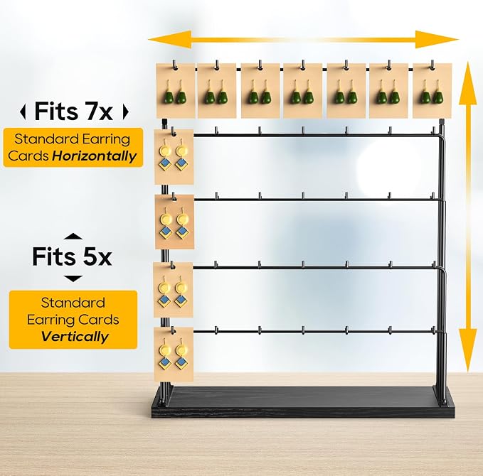 ORLESS Jewelry Display for Vendors, Earring Display Stand for Selling, Necklace Display Holder for Selling, Earring Cards Organizer for Bracelets, Rings, Jewelry Towers, Black (35 Hooks)