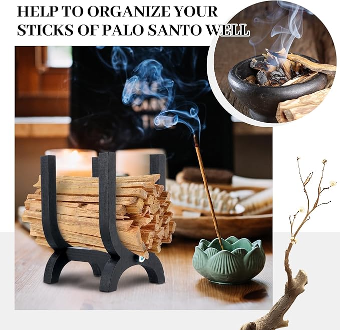 2 Set Cute Handmade Palo Santo Holder Incense Holder for Sticks Wiccan Altar Burner for Palo Santo Handcrafted Incense Storage with Matches for Meditation Home Decor, Not Include Sticks