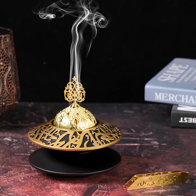 TERSCHELLING Frankincense Resin Incense Burner, Bakhoor Incense Burner, Portable Charcoal Incense Burner - For Office and Home Decor (With Lid)