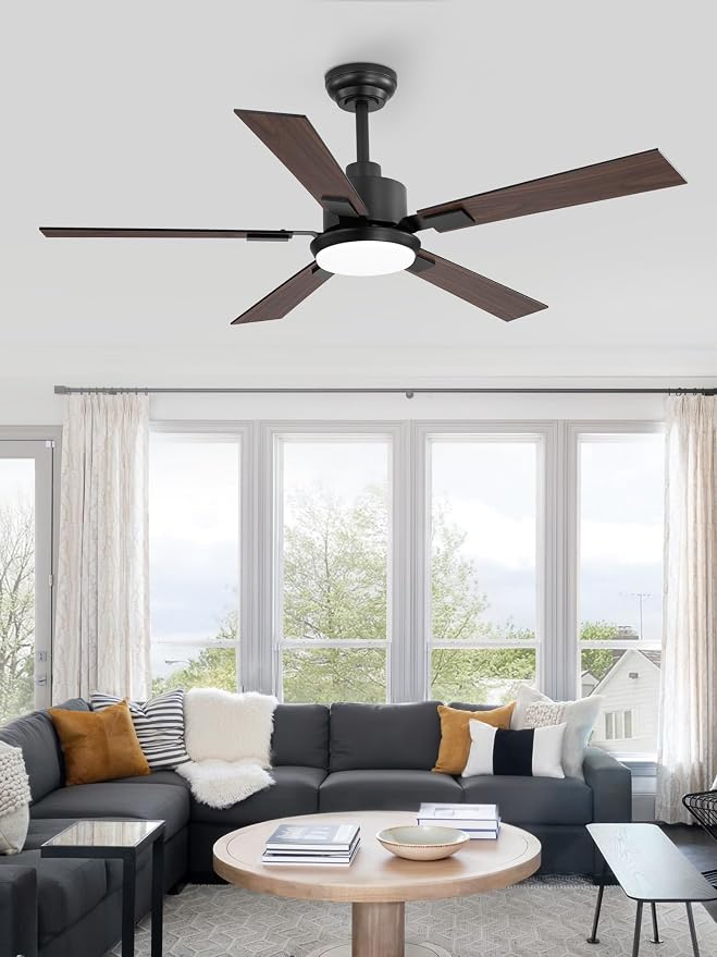 ZMISHIBO 52 inch Black Ceiling Fans with Lights and Remote, Indoor/Outdoor Modern Ceiling Fan for Bedroom Living Room Patio, 6 Speed Reversible Quiet DC Motor, 3 CCT, Dual Finish Blades