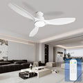 52" White Ceiling Fan with Light and Remote, Flush Mount Low Profile Ceiling Fans, Ceiling Fan with Dimmable LED Lights, 6 Speed, Silent Reversible DC Motor,White Fan for Bedroom/Living Room/Patios