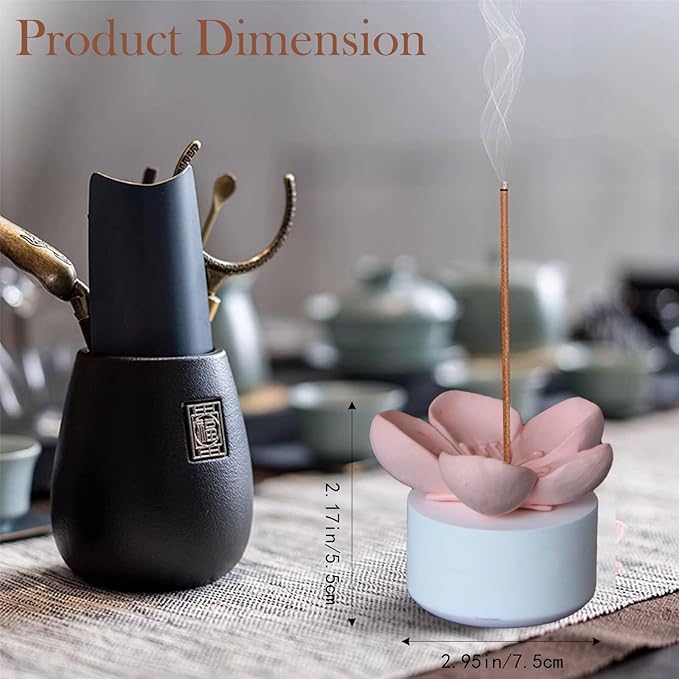 Cherry Blossom Incense Holder – Sakura Gypsum Aromatherapy Burner for Stick Incense – Minimalist Zen Decor for Meditation, Yoga, Tea Ceremony, Home & Office