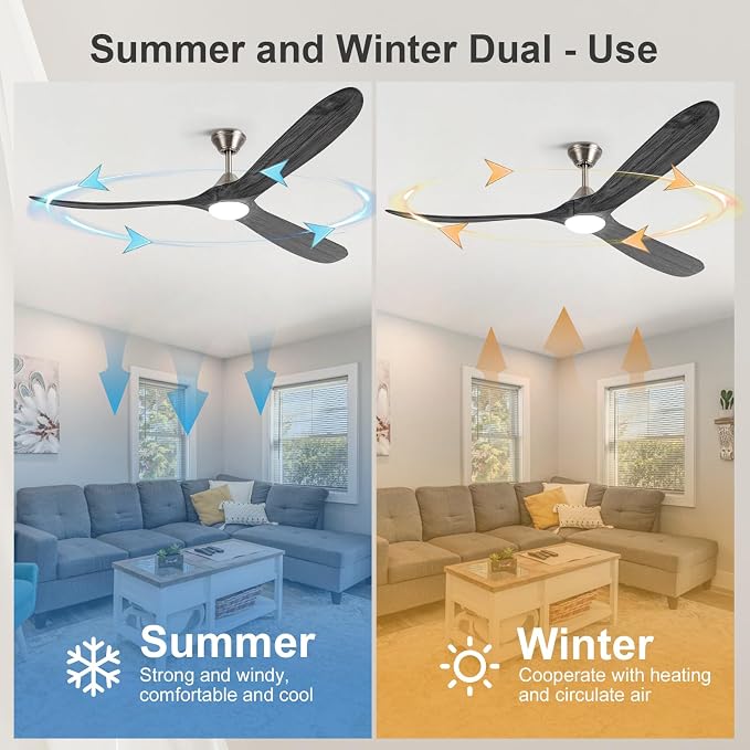 AUNLPB Ceiling Fan with light, 70 inch Outdoor Ceiling Fans for Patio with light Damp Rated, Large Wood Ceiling Fan for Indoor, Extior, Commercial, High CFM Propeller Ceiling Fans, Nickel color+gray