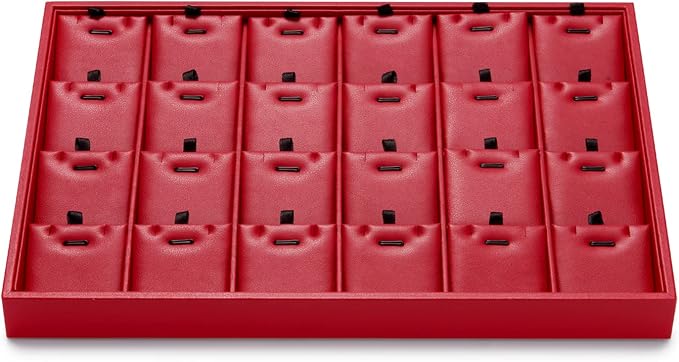 Oirlv Gorgeous Red Leather 24 Grid Jewelry Tray with Removable Inserts Jewelry Cards Stackable Necklace Trays Necklace Drawer Organizer | Red Leather Exterior, Soft Microfiber Interior, 24 Pendant Slots, Removable Inserts, Bold Display for Pendants