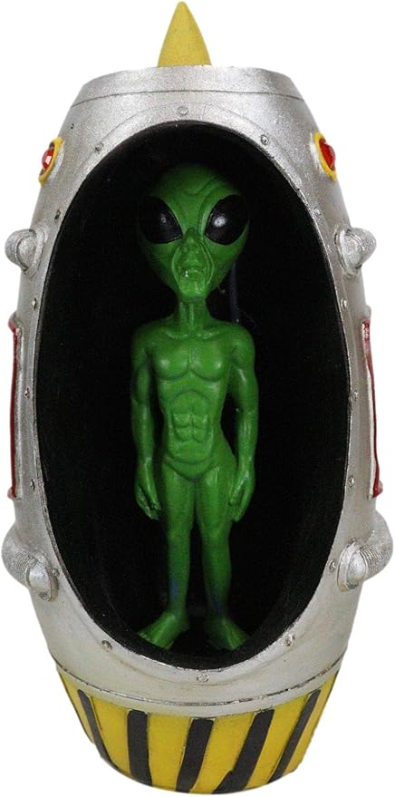 Ebros Gift UFO Outer Space Extra Terrestrial Green Roswell Alien Earth Landing in Spaceship Capsule LED Light Backflow Cone Incense Burner Holder with Cascading Smoke Fog