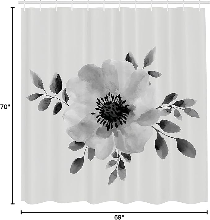 Ambesonne Flower Shower Curtain, Watercolor Image of Single Plant and Leaves Abstract Botany Design Modern Artwork, Cloth Fabric Bathroom Decor Set with Hooks, 69" W x 70" L, Pale Grey