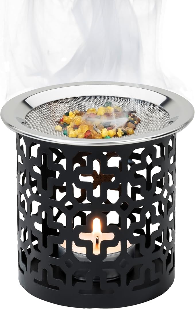 Black Iron Incense Burner with Sieve Height 3.15 inch [Handmade] for Burning Incense with a Tealight