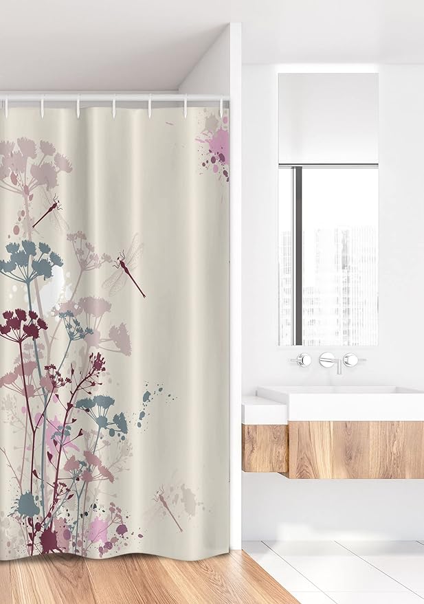 Ambesonne Dragonfly Stall Shower Curtain, Plants Petals Winged Bugs Soft Color Design Grunge Effects Vintage Style, Fabric Bathroom Decor Set with Hooks, 36" W x 72" L, Grey Yellow
