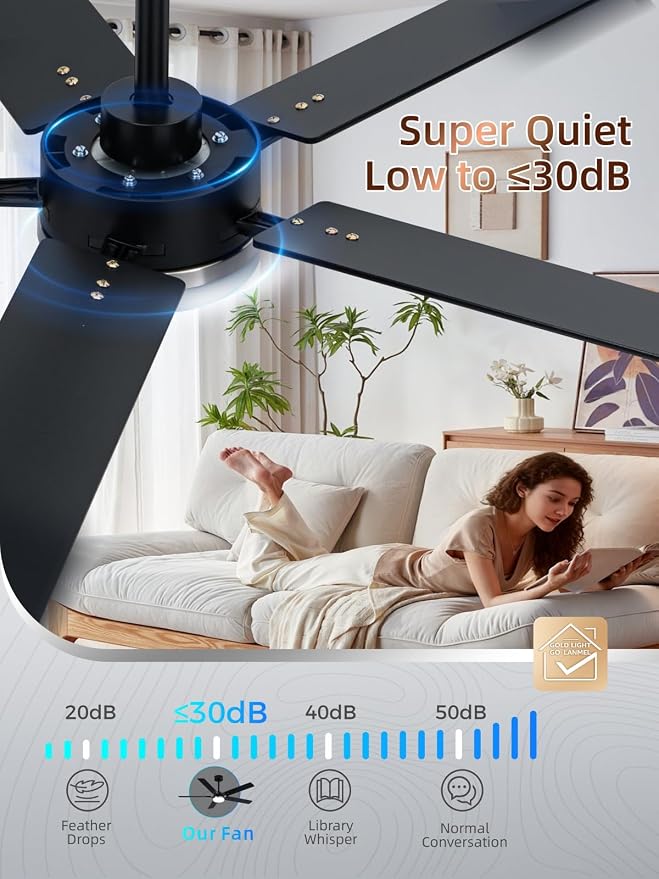LANMEL Ceiling Fan with Light, Modern Flush Mount Low Profile with Remote Control, Reversible, 3CCT Dimmable, Quiet,LED for Bedroom, Living Room, Indoor/Outdoor Patio Use 52 Inch Silver & Black