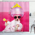 Ambesonne Funny Shower Curtain, Chihuahua Dog Relaxing and Lying in Wellness Spa Fashion Puppy Comic Print, Cloth Fabric Bathroom Decor Set with Hooks, 69" W x 75" L, Pink Magenta