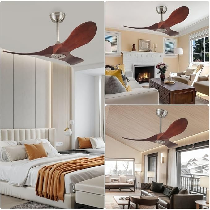 36 Inch Ceiling Fan Without Light With Remote Control,Small Ceiling Fan for Kitchen No Light,3 Solid Wood Blade Propeller Outdoor Ceiling Fans for Indoor, Living Room, Bedroom, Terrace, Porch