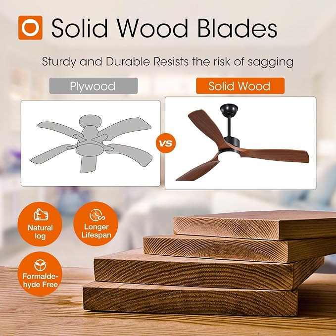 addlon 52 inch Ceiling Fans with Lights and Remote Control, Reversible, 3 Wood Blades, 6 Speeds, 3CCT Dimmable, Noiseless, Indoor/Outdoor Black Walnut Ceiling Fan for Bedroom Living Room Gazebo Patio