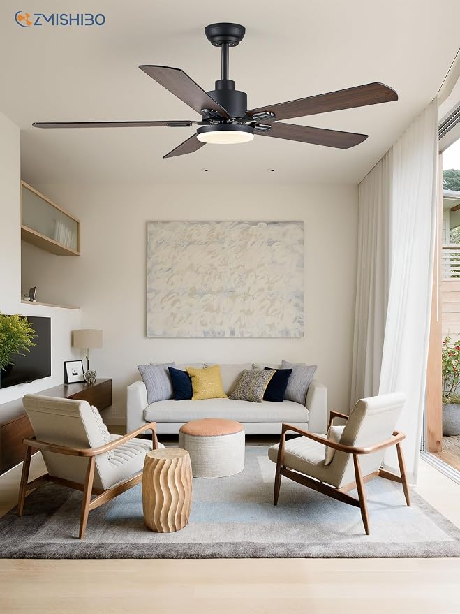 ZMISHIBO 2 Pack 52" Ceiling Fans with Lights, Black Modern Ceiling Fan with Remote & App Control, Farmhouse Indoor Fan with Dual Finish Blades, Quiet & Strong Motor, 24W Dimmable Bright LED Light.