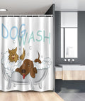 Ambesonne Cartoon Stall Shower Curtain, Playful Dogs in a Bathtub Grooming Each Other Pets Theme Illustration, Fabric Bathroom Decor Set with Hooks, 54" W x 78" L, Brown White