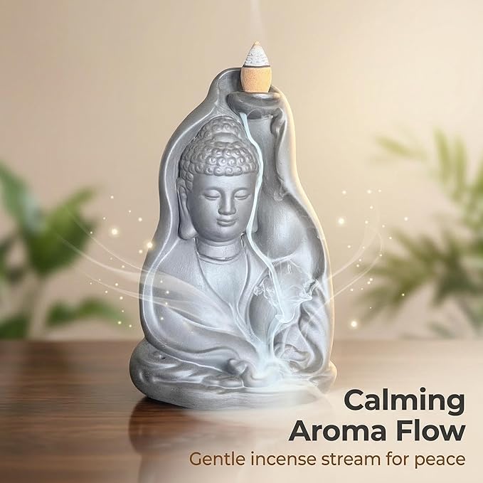 Ceramic Incense Burner, Waterfall Reflux Design, Aromatherapy Holder for Cones and Sticks, Dark Brown。 (XRL)