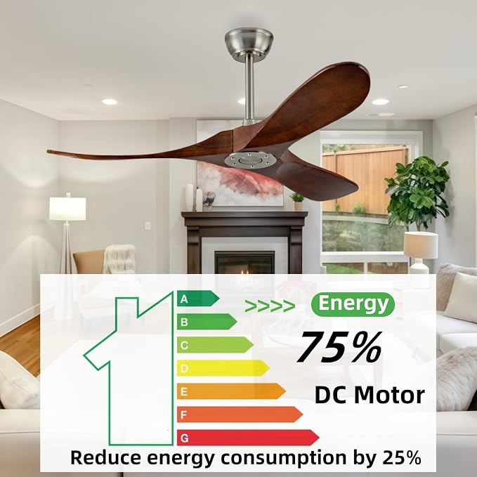 42 Inch Ceiling Fan Without Lights,Deep Walnut Ceiling Fans,Quiet DC Motor,Wooden Ceiling Fan,2 Downrods,Timer, 6-Speed for Living Room,Bedroom,Dining Room,Patio,Porch(Brushed Nickel+Dark Walnut)