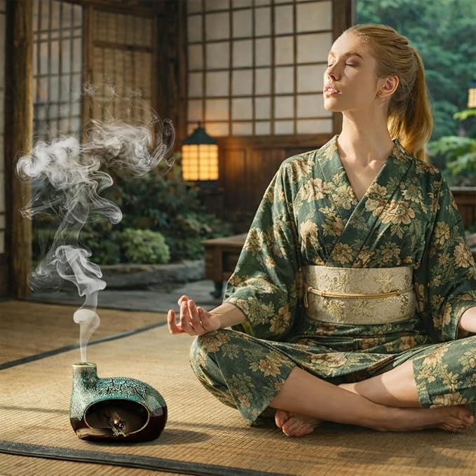 Handcrafted Ceramic Palo Santo Holder – Artistic Incense Burner for Meditation, Mindfulness and Zen Home Decor – Wabi-Sabi Style Cone Sculpture, Gift for Yoga, Relaxation & Aromatherapy (Viridis)