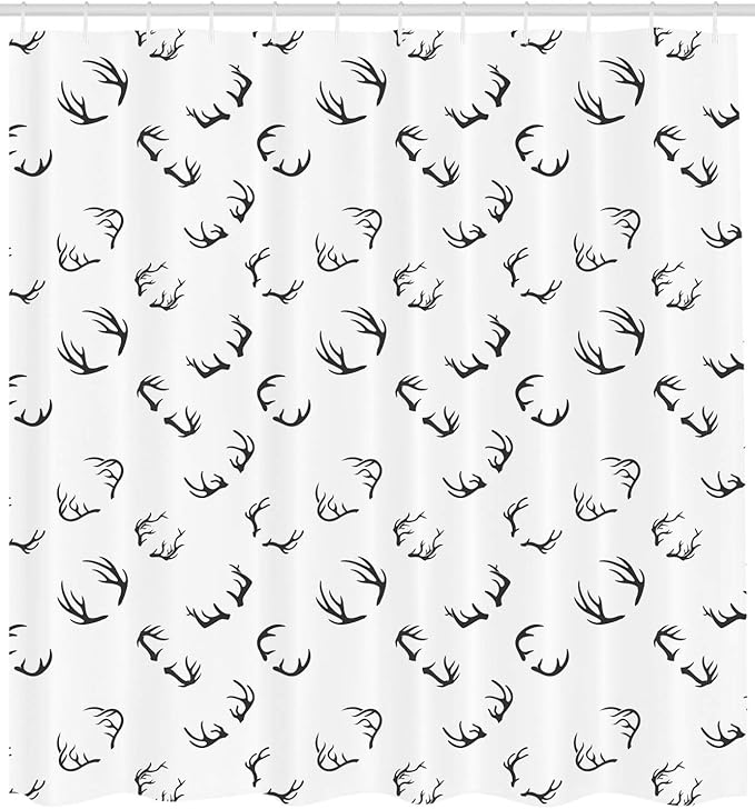 Ambesonne Deer Shower Curtain, Deer Horns Pattern Barbed Bone Winter Modern Simple Minimalistic Artwork, Cloth Fabric Bathroom Decor Set with Hooks, 69" W x 70" L, Grey Charcoal