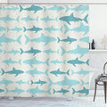 Ambesonne Sea Animals Shower Curtain, Monochrome Shark Illustration Fashion Maritime Illustration Aquatics, Cloth Fabric Bathroom Decor Set with Hooks, 69" W x 70" L, White Blue