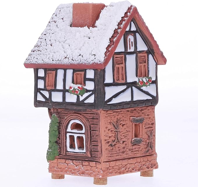 Ceramic Houses and Villages Collection - Handmade Collectible Miniature of Historic House in Lauterbach Germany - Cone Incense Holder, Winter Edition Incense Burner S19-6