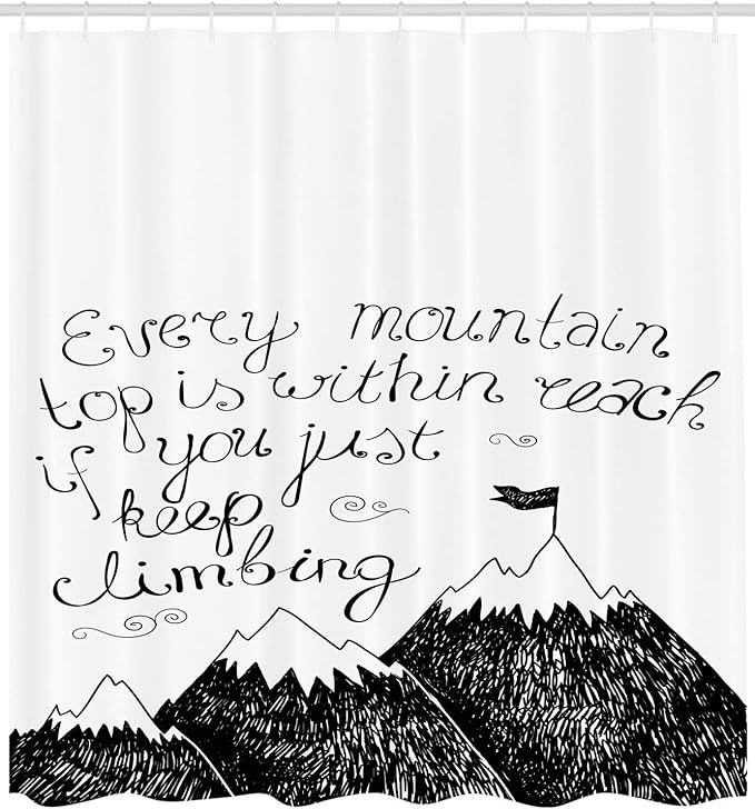 Ambesonne Wording Shower Curtain, Sketchy Mountains Hand Writing Style Letters Purpose Determination Success, Cloth Fabric Bathroom Decor Set with Hooks, 69" W x 75" L, White and Black