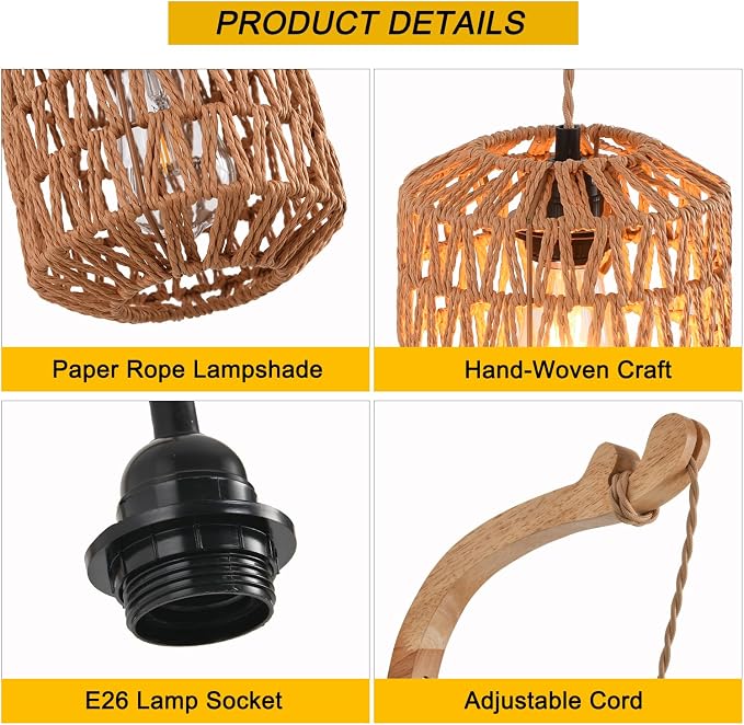 Plug in Wall Sconce,Farmhouse Wicker Wall Lamp Plug in,Hand Woven Rattan Wall Light Farmhouse Rustic Boho Sconces Wall Lighting for Living Room Bedroom