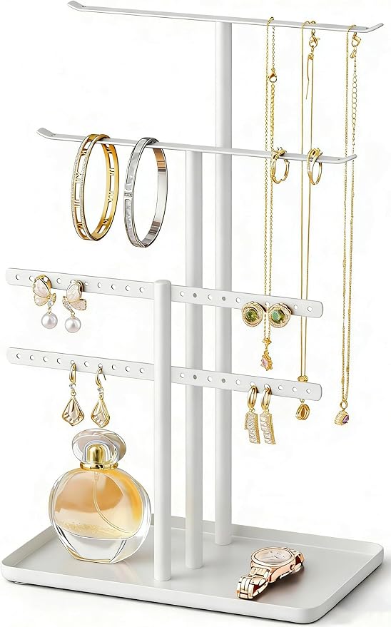 pickpiff White Jewelry Organizer: 12.5" Sturdy Stand for 80 Pcs Jewelry