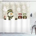 Ambesonne Christmas Shower Curtain, Snowman Owls in Snowy Winter Day Jingle Bells Snowflake Image, Cloth Fabric Bathroom Decor Set with Hooks, 69" W x 70" L, White Green Red