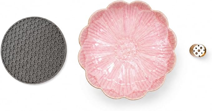 Pinehaven Ceramic Lotus Incense Holder – 5.5 Inch Hand-Sculpted Tray with Built-in Ash Catcher, Brass 9-Hole Insert for Sticks, Palo Santo, Sage & Cones – Japanese Zen Home Décor for Meditation