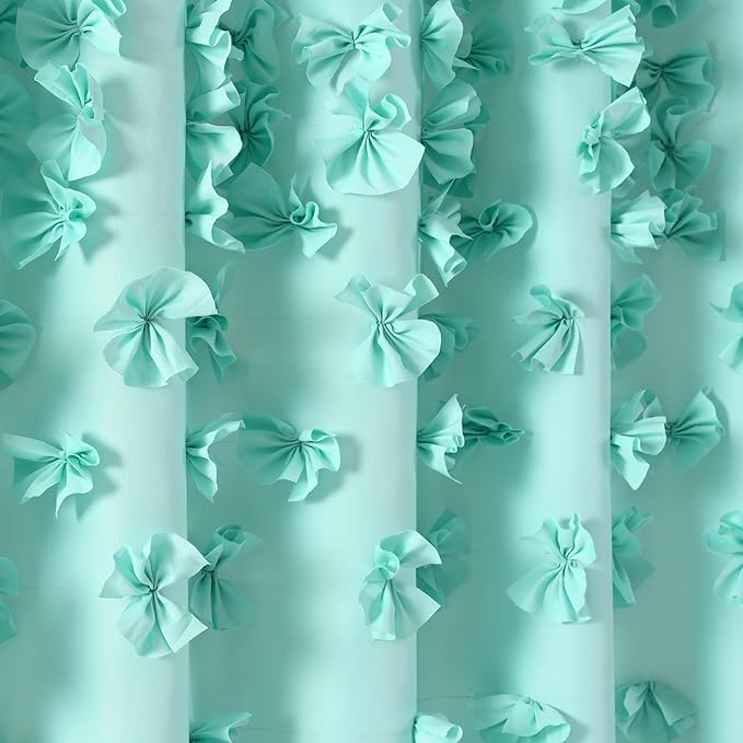 Lush Decor Riley Shower Curtain, 72" W x 72" L, Aqua - Bathroom Curtain - Coquette Decor - Bow Shower Curtains - Cottage Core - Fabric Shower Curtains