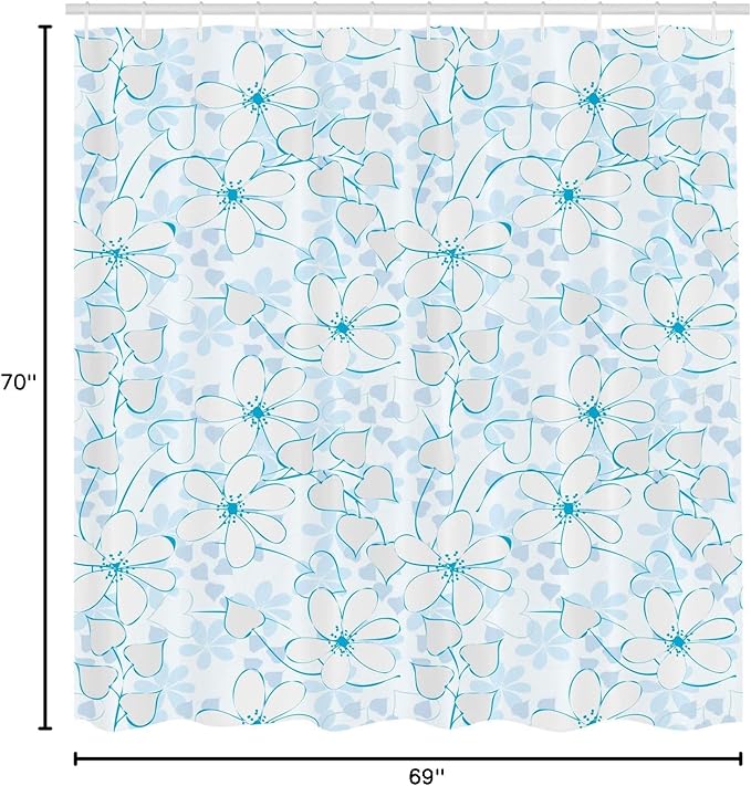 Ambesonne Blue Shower Curtain, Abstract Flowers with Heart Shaped Leaves Romantic Fresh Beauty in Nature, Cloth Fabric Bathroom Decor Set with Hooks, 69" W x 70" L, Pale Blue Aqua White