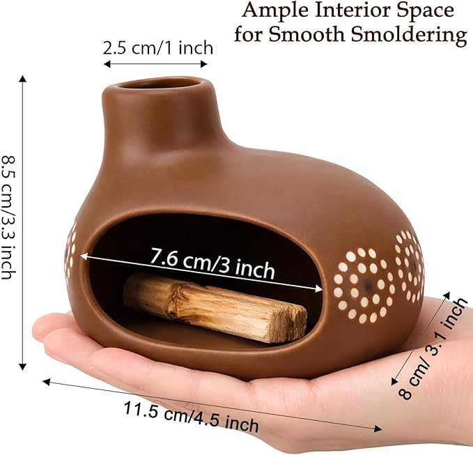 Palo Santo Holder, Chimney Palo Santo Burner, Ceramic Incense Holder with Ash Catcher for Yoga, Meditation, Home Fragrance & Cleansing, Burning Palo Santo Sticks, Cone Incense, Resin, Sage