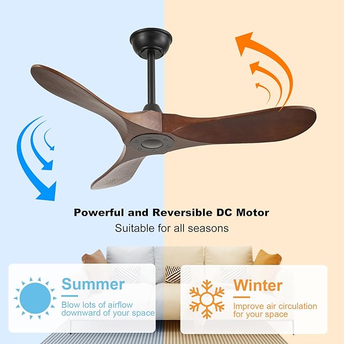 42'' Outdoor Ceiling Fan no Light,Solid Wood Ceiling Fan with Remote Control,Quiet and Reversible DC Motor with Large Airflow for Living Room,Patios,Gazebo (dark walnut)