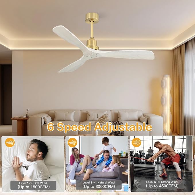 Sofucor Smart Ceiling Fan no Lights, 52" Low Profile Wood Ceiling Fans with Remote, Compatible with Alexa/Google/App, for Bedroom Living Room Patio Porch Indoor Outdoor