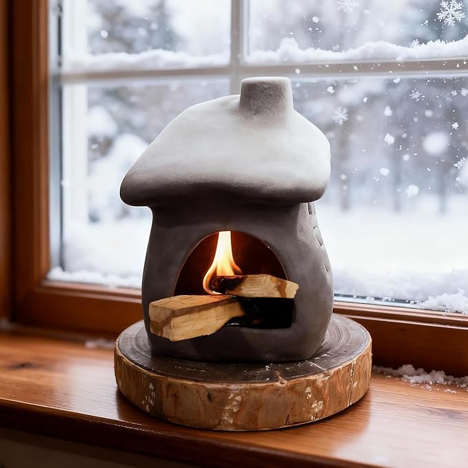 Mougigi Tall Snow-Roofed Ceramic Palo Santo Burner - Mini Chiminea Incense Holder with Stable Base, Ideal for Smudging Sage & Burning Incense Cones, Perfect for Meditation, Yoga, Altars, Home Decor