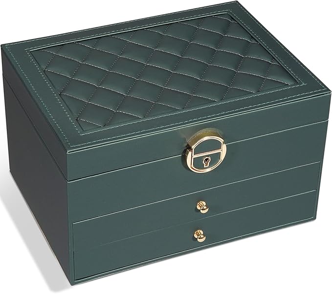 GUOER Jewelry Box for Women Girls, 3 Layers Large Jewelry Organizer(Hunter Green)