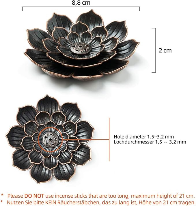 Brass Lotus Incense Holder, Incense Sticks Burner, Incense Ash Catcher, 3 Pack