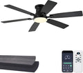 52 inch Low Profile Ceiling Fan with Light and Remote/APP Control, LED Dimmable, 3CCT, DC Reversible Motor, Modern, 6 Speeds, Black Flush Mount Ceiling Fans for Bedroom Living Room/Outdoor Use