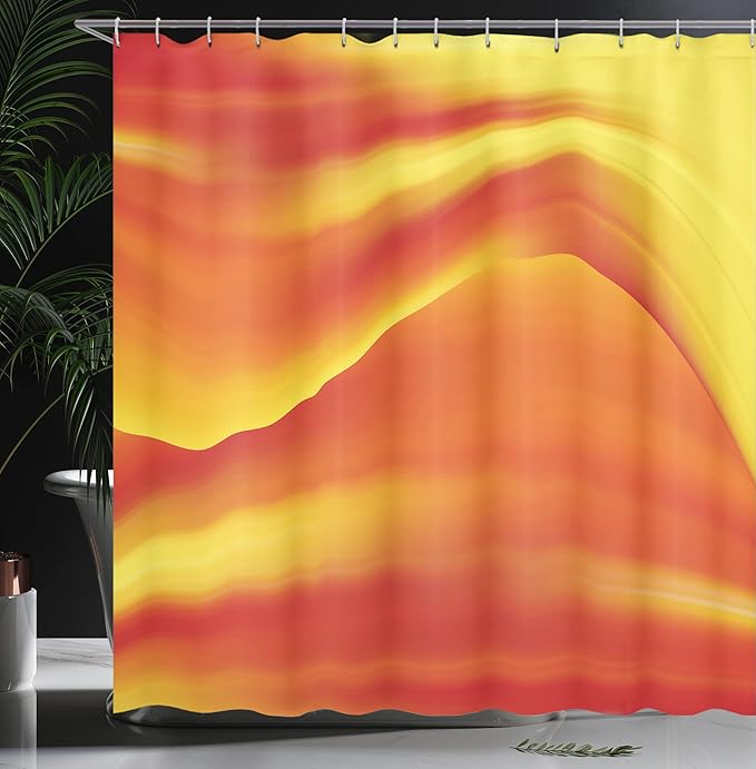 Ambesonne Orange Shower Curtain, Digital Waves with Different Tones with Motion Effect Smooth Hot Lines Art Print, Cloth Fabric Bathroom Decor Set with Hooks, 69" W x 70" L, Burnt Orange