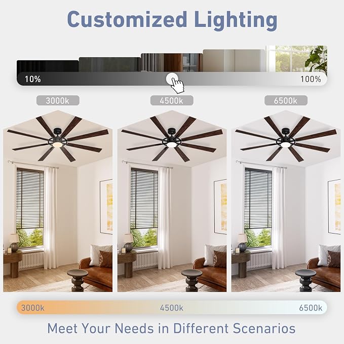 60 Inch Smart Ceiling Fan, Black Indoor/Outdoor Ceiling Fans with Lights and Remote, Compatible with Alexa/Google/App, 3CCT Dimmable 6 Speeds Timing for Living Room Bedroom Patio
