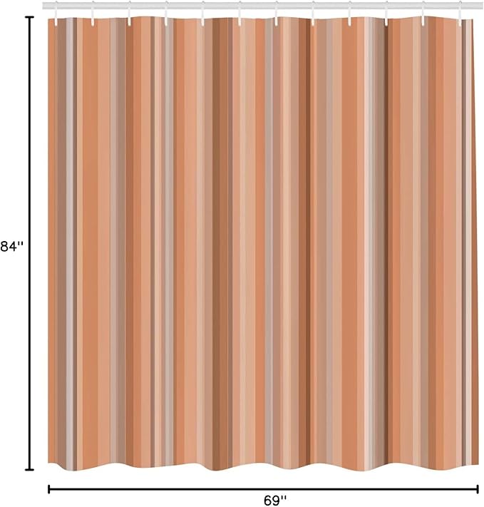 Ambesonne Stripes Shower Curtain, Abstract Ocean Inspired Palette Lines Geometrical Image Illustration, Cloth Fabric Bathroom Decor Set with Hooks, 84" Long Extra, Dark Peach