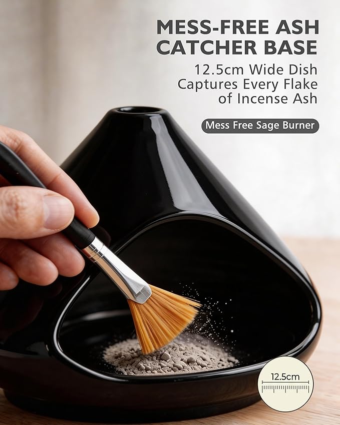 Ceramic Palo Santo Holder Incense Burner Ash Catcher - Modern Chiminea Smudge Bowl for Sage and Wood Sticks - Meditation Energy Cleansing Yoga Gifts for Home Decor