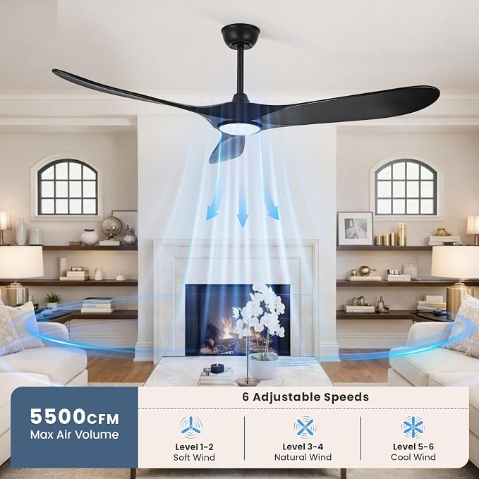 heimo 52 Inch Black Ceiling Fan with Light and Remote, Wood Outdoor Ceiling Fans with Lights Dimmable for Bedroom Living Room Patios Kitchen Modern 3 Blade Propeller Indoor Fan