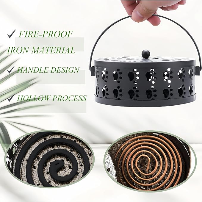 Generic Cute Cat's Claw Mosquito Coil Holder with Handle Metal Fireproof Mosquito Coils Burner Outdoor Camping Use, Black